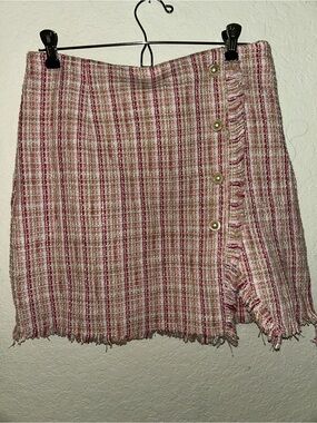 NWTFrancesca's Collections Pink Striped Tweed Skirt with Pearl Buttons